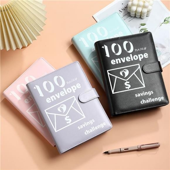 100 Envelopes Money Saving Challenge Book, PU Leather Saving Binder - Picture 5 of 8